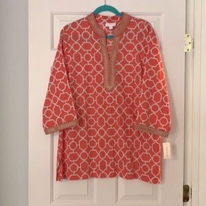 Charter Club tunic NWT XL Coral/white/Gold